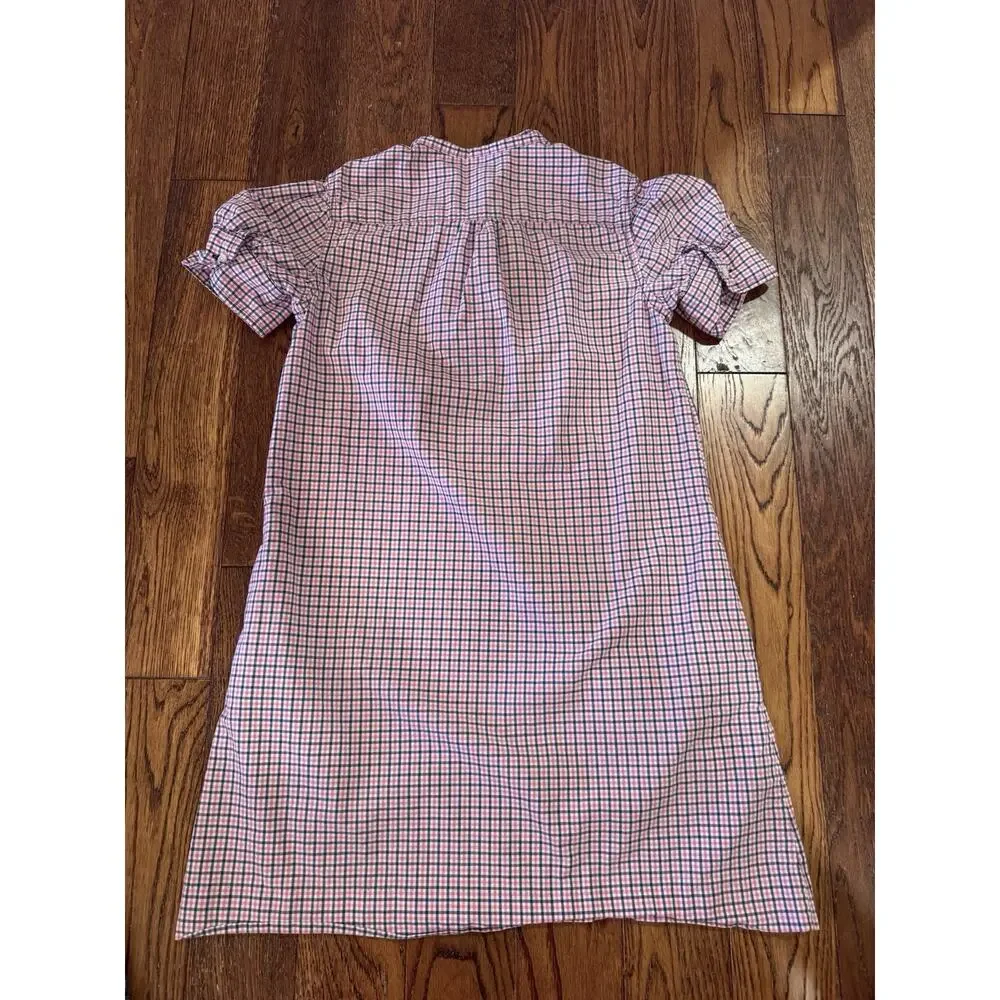Ralph Lauren Girls 12 Ruffle Shirt Dress Pink Navy Polo Pony Plaid Puff Sleeves